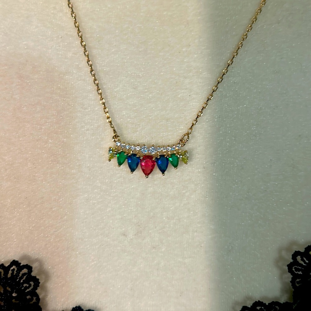 Color Crystal Stones Necklace 14 Karat Gold Filled